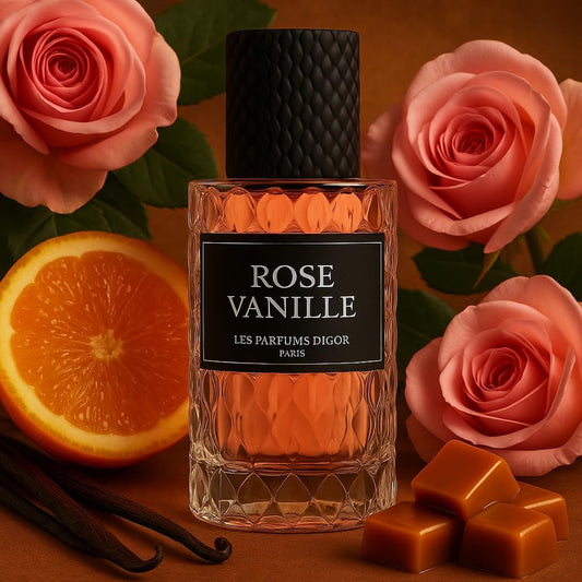 Les Parfums Digor Rose Vanille, Parfum de Paris, Notes de Rose et Vanille avec Orange, Édition Luxe