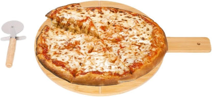 Planche à pizza en bambou avec roulette à pizza, 50 x 37 cm, 6 rainures de coupe, avec poignée