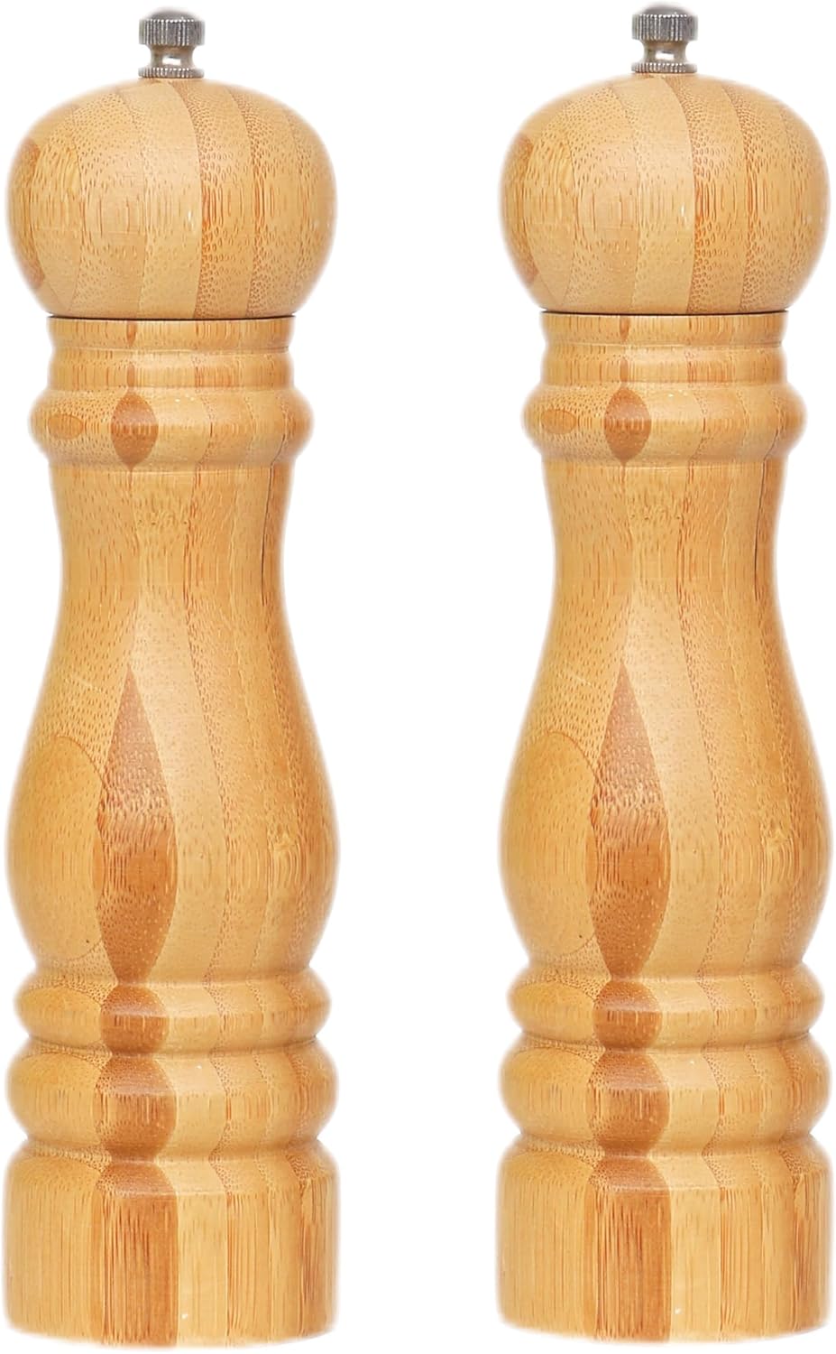 Lot de moulins à sel et à poivre en bambou - Hauteur : 22 cm - Diamètre : 5,5 cm - Bois naturel