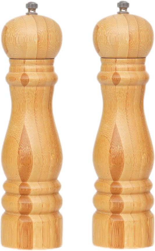 Lot de moulins à sel et à poivre en bambou - Hauteur : 22 cm - Diamètre : 5,5 cm - Bois naturel