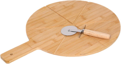 Planche à pizza en bambou avec roulette à pizza, 50 x 37 cm, 6 rainures de coupe, avec poignée
