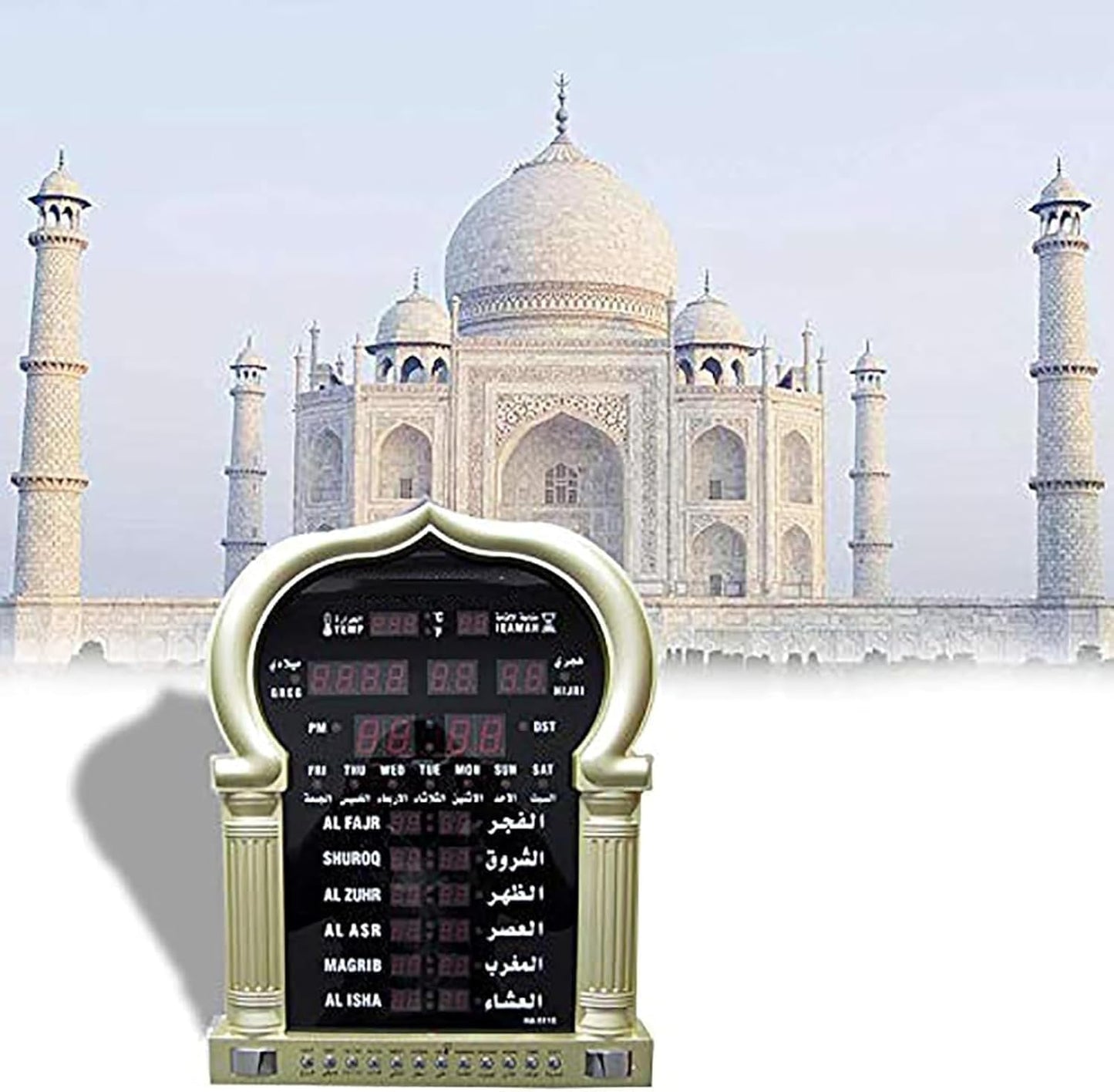 PUSAPA Horloge numérique Azan, Horloge de prière LED avec 5 Heures de prière modifiées et réveil spécial, réveil/température, for la Maison/Le Bureau.(B)