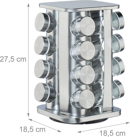 relaxdays 10026459, argenté Carrousel, 16 pots en verre, Présentoir à épices inox, rotatif 4