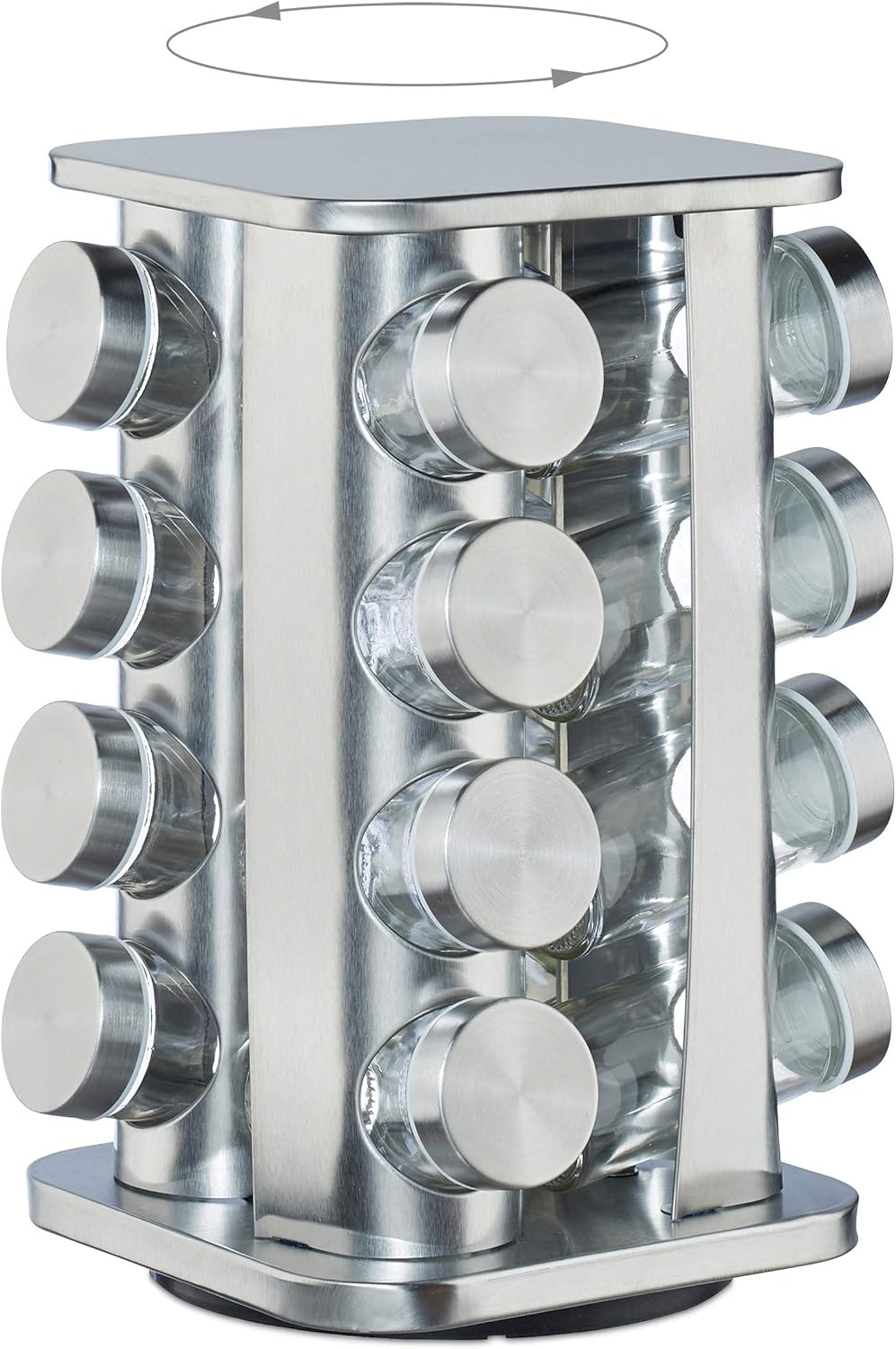 relaxdays 10026459, argenté Carrousel, 16 pots en verre, Présentoir à épices inox, rotatif 4