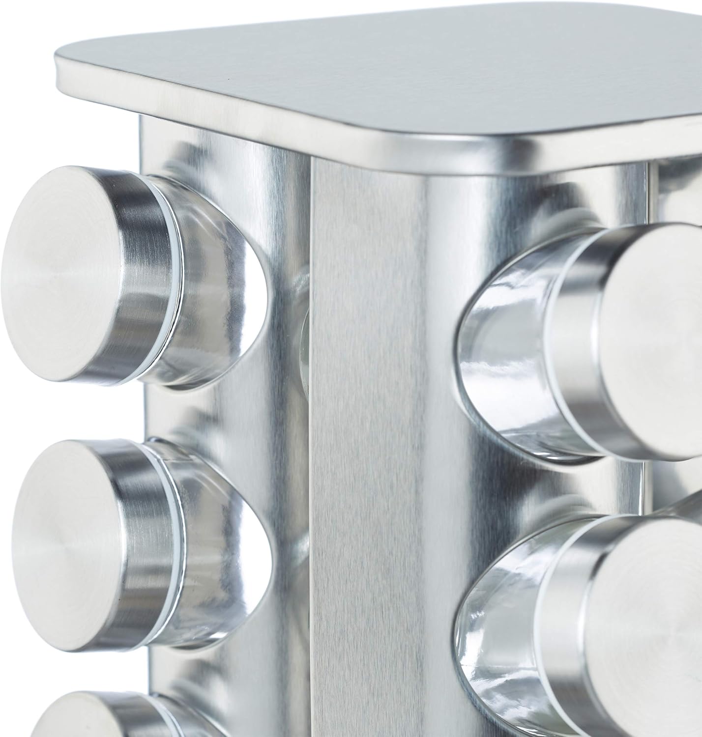 relaxdays 10026459, argenté Carrousel, 16 pots en verre, Présentoir à épices inox, rotatif 4